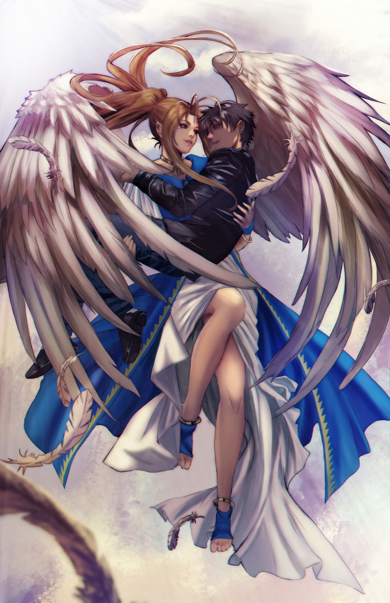 black hair, anime girls, Morisato Keiichi, anime boys, thighs, 1080P, ponytail, vertical, black jackets, hair blowing in the wind, blue eyes, angel, Ah! My Goddess!
