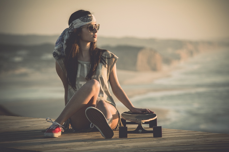model, 8K, skateboard, women