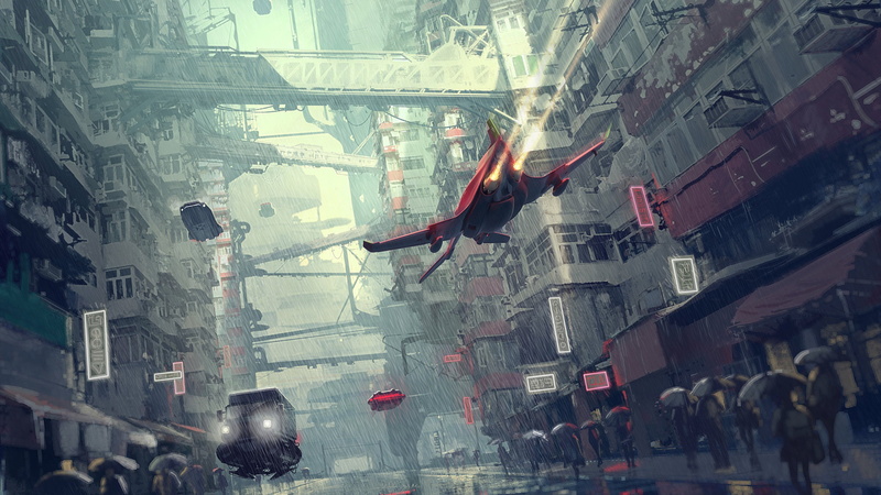 1080P, City, Vehicle, Futuristic, Sci Fi, Rain, People