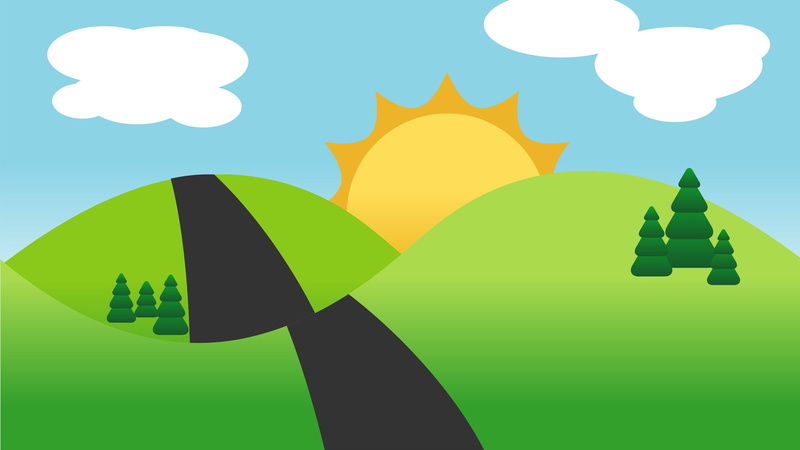 cartoon, Adobe Illustrator, blue, vibrant color, green color, outdoors, 1080P, decoration, cloud - sky, landscape, creativity, abstract, silhouette, minimalism