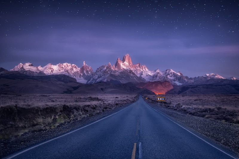 Mount Fitzroy, starry sky, Mount Fitz Roy, Argentina, Patagonian Andes, Patagonia, road, Andes, mountains, 1080P