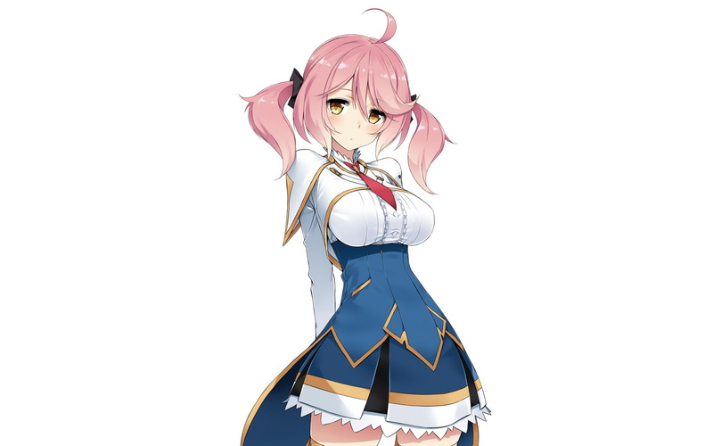 copy space, Philuffy Aingram, one person, Undefeated Bahamut Chronicle, Pink Hair, beautiful woman, white background, Yellow Eyes, fashion, Twintails, human representation