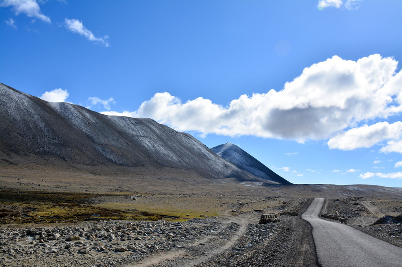 mountain range, road, gurudongmar lake, scenics - nature, beauty in nature, day, mountain, tranquil scene, mountains, landscape, outdoors, mountain peak