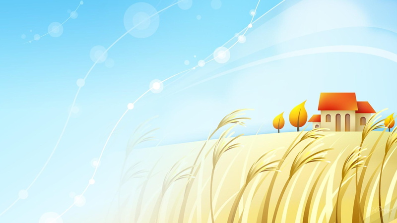 distance, house, artwork, fall, 1080P, home, oats, wheat, paint, country, field, harvest, farm, 3d and abstract, artistic
