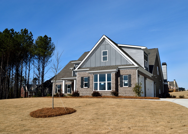 dwelling, real estate, facade, modern, brick, built structure, exterior, new home, home, plant, nature, gray, family, for sale, roof, property, construction