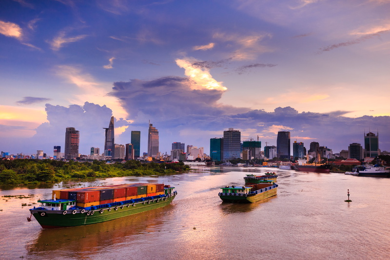 mode of transportation, near, ships, office building exterior, 4K, shipment, water, travel, sunset, sailing, dusk, cargo ship, clouds, urban, buildings