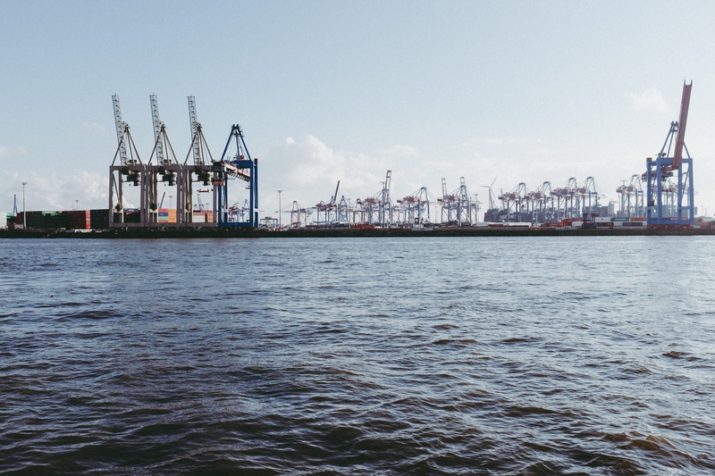nautical Vessel, architecture and Cityscape, sky, sea, construction equipment, hamburg, architecture, transportation, nature, industry, container Ship