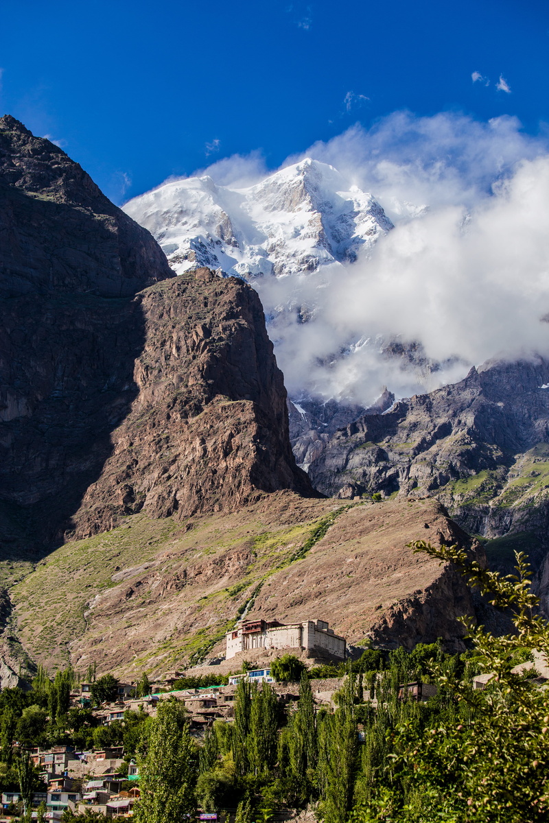 no people, outdoors, 5K, daylight, mountain, cloud - sky, day, landscape, environment, tree, snow, hunza, building, scenic, building exterior, scenics - nature