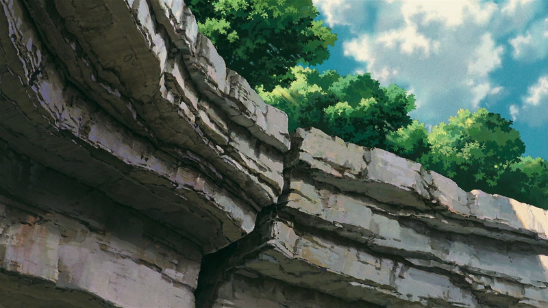 no people, architecture, nature, low angle view, textured, history, wall, ruined, growth, old, green color, Studio Ghibli, sky, plant, building exterior