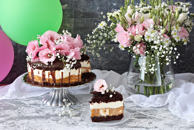 eustoma, balls, cake, 1080P, flowers, chocolate