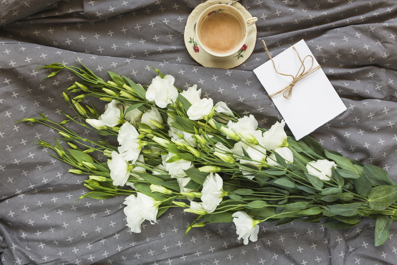 flowers, coffee cup, romantic, eustoma, beautiful, 5K, a Cup of coffee, bouquet, white