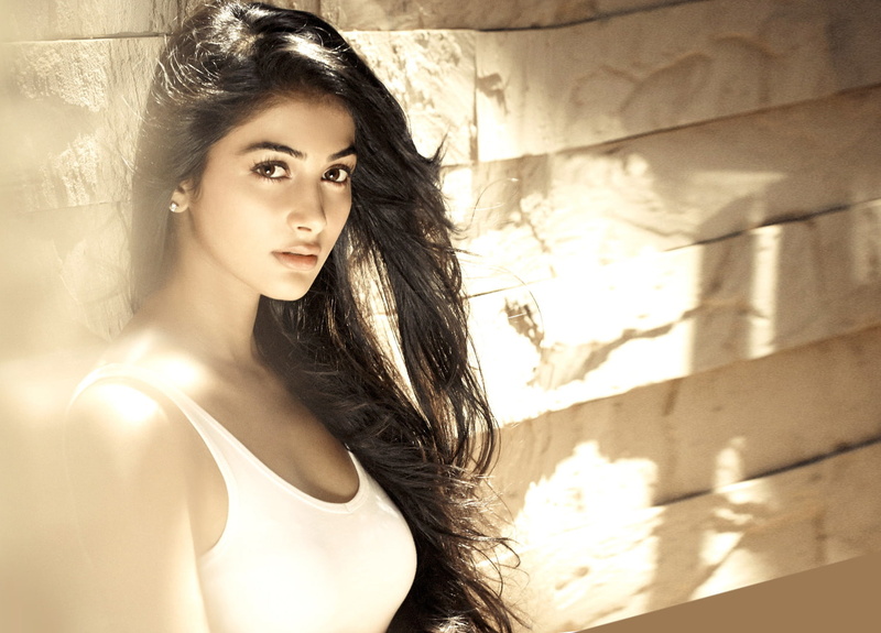 black hair, looking at camera, women, young adult, indoors, hair, glamour, pooja, hegde, 720P, one person, sweet, hairstyle, contemplation, photoshoot