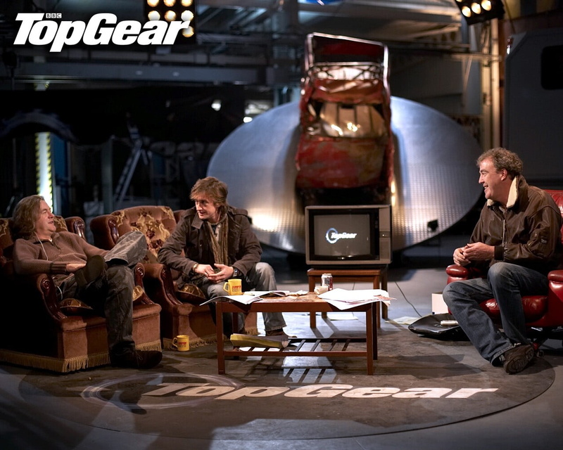Jeremy Clarkson, 720P, representation, seat, Captain Slow, communication, James May, text, women, Top Gear, table, decor, sitting, art and craft, medium group of people