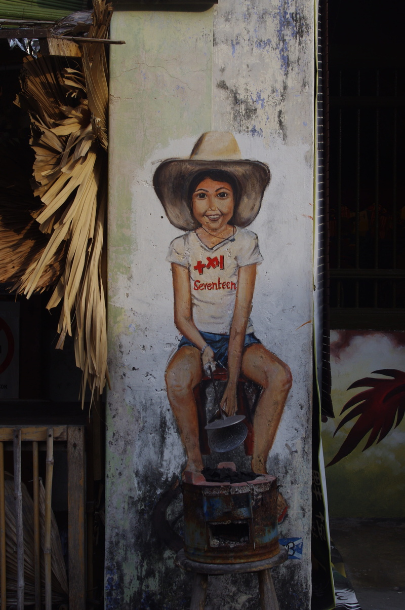 Street-Art, building exterior, real people, halloween, art and craft, Malaysia, door, hat, clothing, Penang, built structure, 4K, human representation