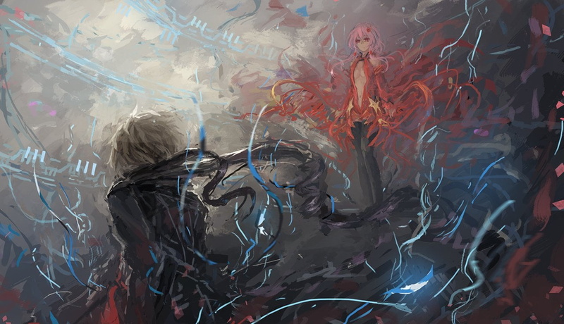 man, indoors, Guilty Crown, multi colored, Anime, 720P, paint, representation, complexity, backgrounds, motion, water, woman, Inori Yuzuriha, close-up
