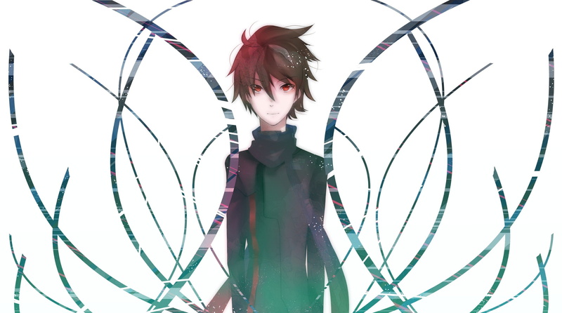 short, boys, brunettes, scarfs, stripes, shu, simple, red, crown, hair, 2K, guilty, anime, coat, eyes, background, ouma