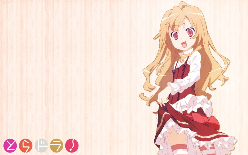 art and craft, fashion, thigh-highs, hairstyle, human representation, Aisaka Taiga, make-up, one person, blond hair, anime girls, wall - building feature