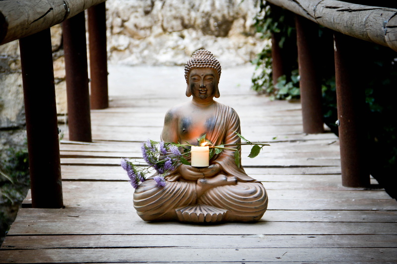 buddha, fresh, flowers, meditation, bridge, peace, 4K, candle