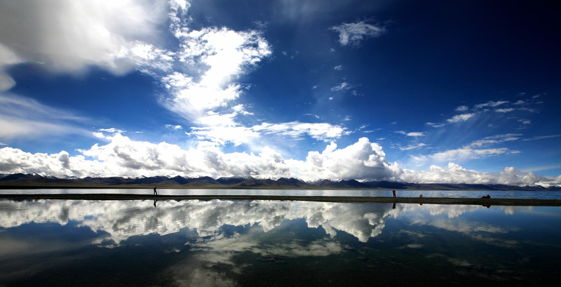 lake, clouds, sky, Tibet, blue, reflection, nature, 2K