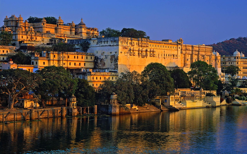 museum, 1080P, sunset, river, nature and landscapes, brown, painted, indian, palace, hill
