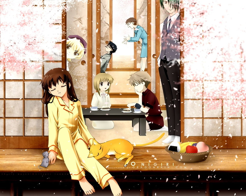 Kyo Sohma, Anime, Momiji Sohma, artwork, 720P, Fruits Basket, Shigure Sohma, Hatori Sohma, Yuki Sohma, Sleeping, Tohru Honda, Kisa Sohma, onigiri