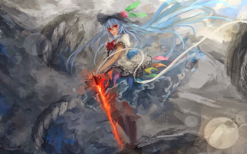 Touhou, anime, water, motion, high angle view, 720P, anime girls, close-up, nature, heat - temperature, smoke - physical structure, environment, burning