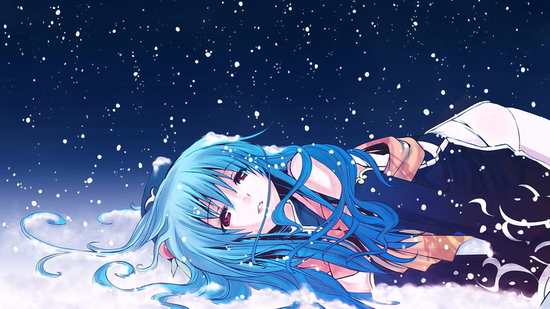 winter, Hinanawi Tenshi , snowing, snow, clothing, water, night, motion, anime, young adult, sky, men, outdoors, celebration, blue, adult, one person, 1080P