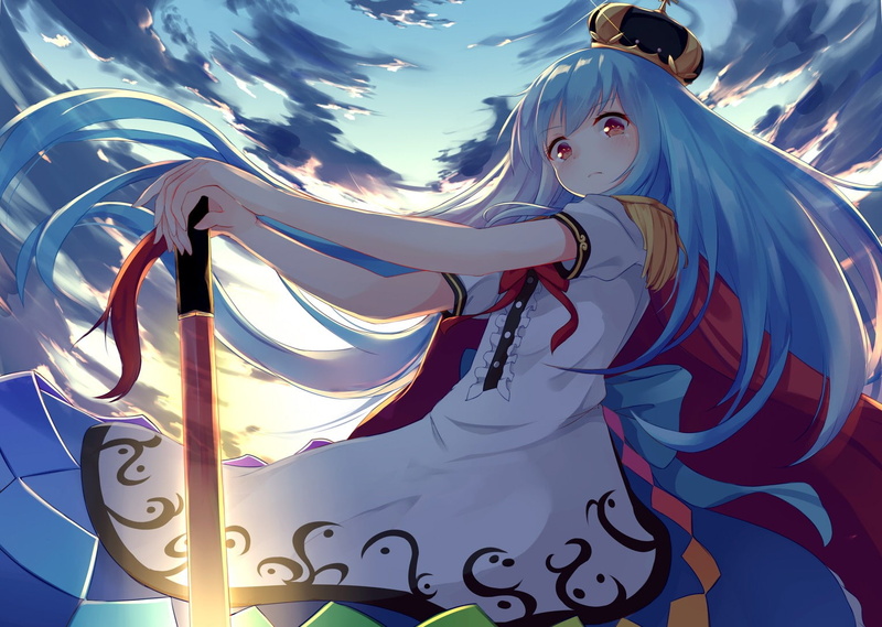 Touhou, blue hair, long hair, anime girls, 720P, Hinanawi Tenshi