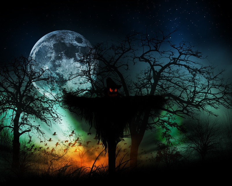 moons, artwork, silhouettes, hd, Moon, creepy, scarecrow, space, art, horror, 720P
