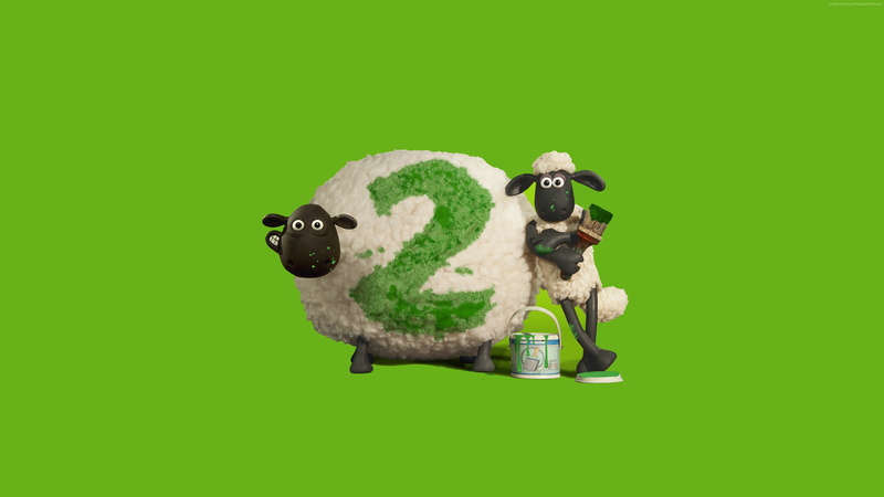 cow, colored background, best animation movies, small, pets, Shaun the Sheep, green color, domestic animals, green background, indoors, 4K, no people