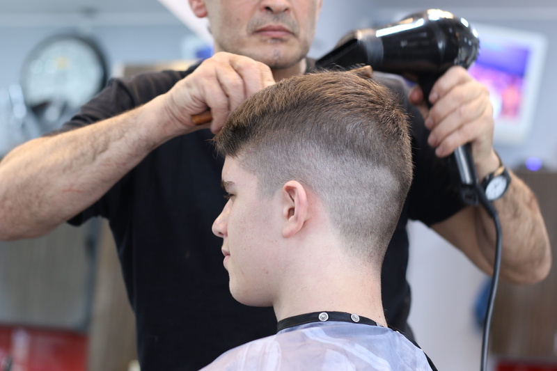 barber shop, human hair, hair care, headshot, barber, customer, hairstyle, males, occupation, small business, men, barbershop, hair salon, holding, two people