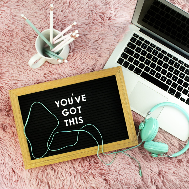 letter board, letterboard, work, headphones, flat lay, backgrounds, vacations, corded, female deskspace, blue, small business, technology, computer, girl boss