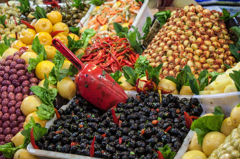 crate, abundance, freshness, high angle view, market stall, choice, souk, bazaar, olives, no people, multi colored, red currant, fruit, still life, lemons