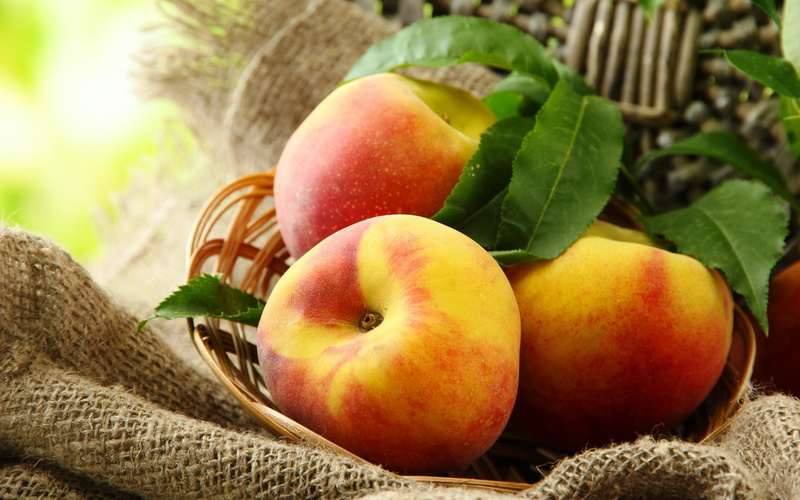 Basket, Fruit, Leaves, 2K, Peaches