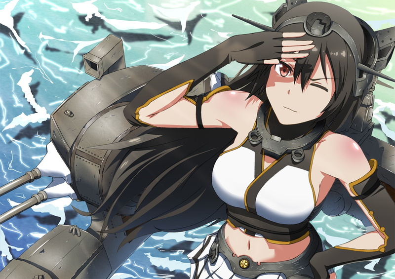 sea, anime girls, nature, protection, outdoors, art and craft, human representation, water, anime, swimwear, day, Kantai Collection, Nagato (KanColle)