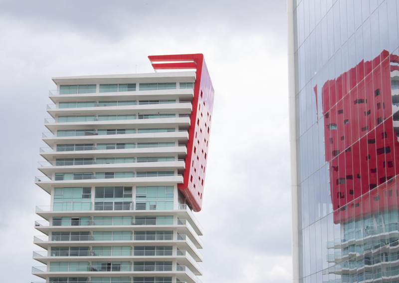 low angle view, building exterior, nature, no people, funny, location, urban, view, mexico, santiago de querétaro, red, architecture, business, central park towers
