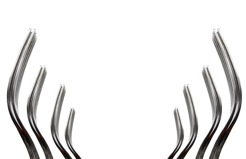 food, cut out, work tool, cable, 5K, steel, dishware, food plate, design, forks, silver, white background, eight, alloy, cooking utensils, indoors, equipment