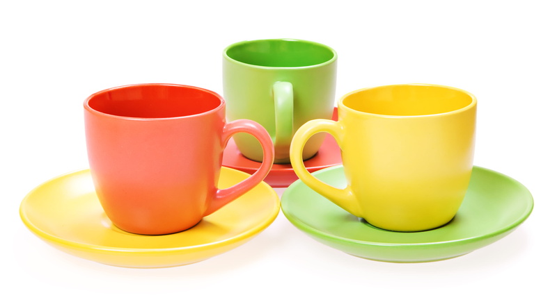 colorful, cut out, drink, bright, red, ceramic, isolated, saucer, tea, ceramics, green, tea cup, choice, blue, 4K, food and drink, white background, empty