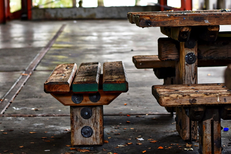 4K, transportation, river, bench, clothing, wood - material, rainy season, building, built structure, lumber, wet, road, focus on foreground, outdoors
