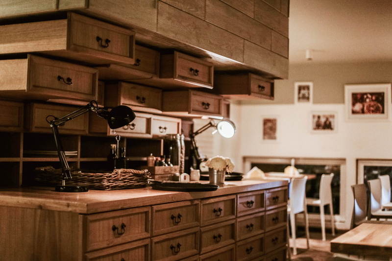 brown, metal, black, kitchen, appliance, table, absence, wood - material, home interior, no people, drawer, domestic kitchen, lamps, sink, punk, sideboard