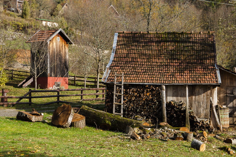 building exterior, day, roof, 4K, rural scene, rural, cabin, tree, house, agricultural building, serbia, shack, bench, architecture, sunlight, outdoors