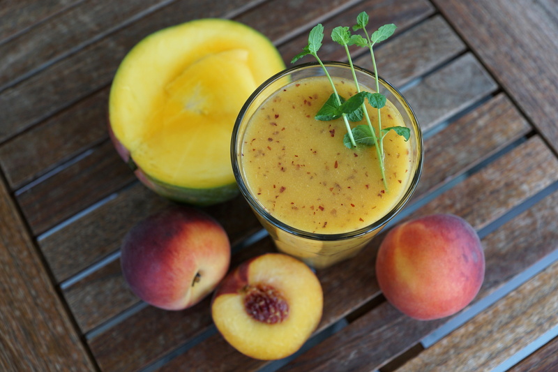 Peach, ripe, freshness, glass, food and drink, beverage, refreshment, table, high angle view, cocktail, organic, close-up, rustic, indoors, mash - food state