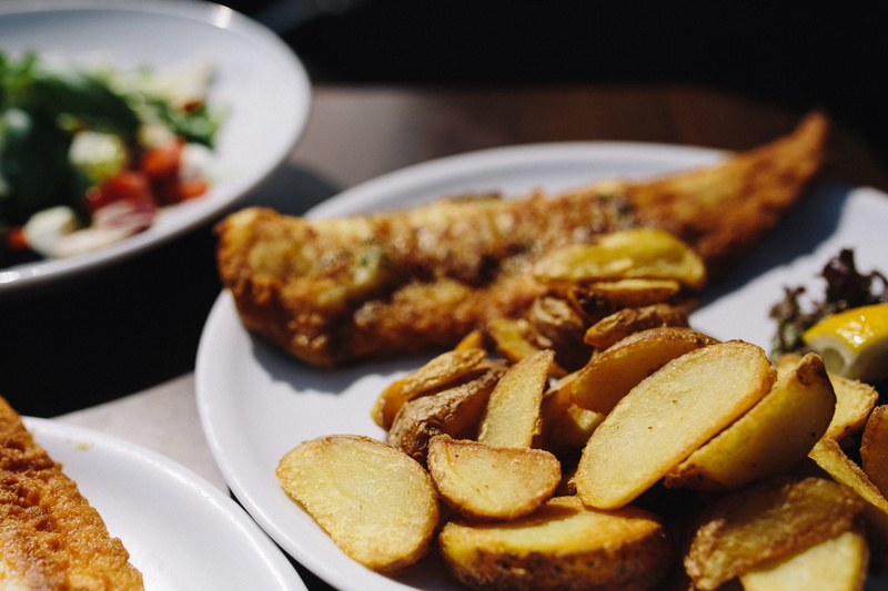 still life, Fish, eating, restaurant, Roasted, Dinner, salad, lunch, food And Drink, focus on foreground, food, gourmet, Potatoes, plate, hungry, snack