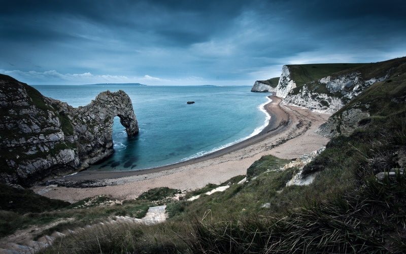 sand, sea, art, ocean, hd, hdr, photography, water, grass, abstract, shore, beach, hills, cliffs, clouds, photo, nature, 4K, horizon, rock