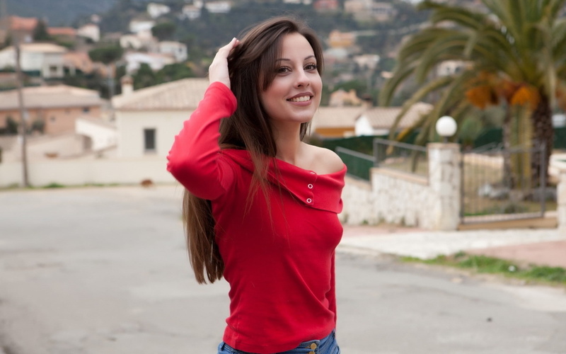 g, women, braless, hd, hair, lorena, 1080P, palm, eyes, long, brown, art, trees, roads, abstract, brunettes, smiles, photography, jeans