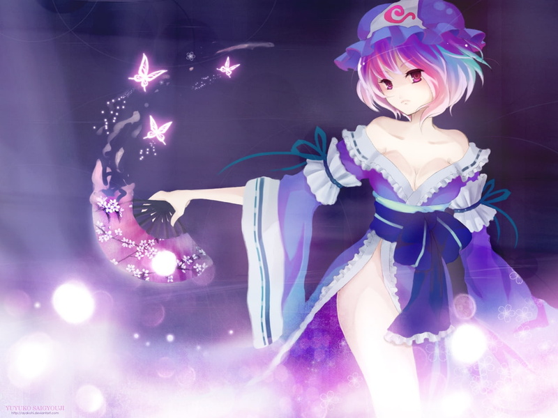 games, butterflies, Video Games, art, Touhou, 720P, hd, video, yuyuko, animals, saigyouji, x