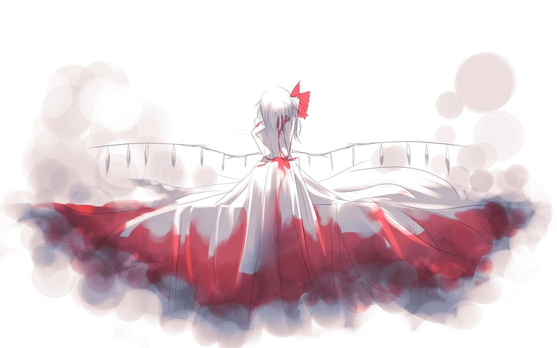 Touhou, flandre, art, hair, vampires, games, scarlet, Dress, white hair, 720P, wings, video, white, hd, Video Games