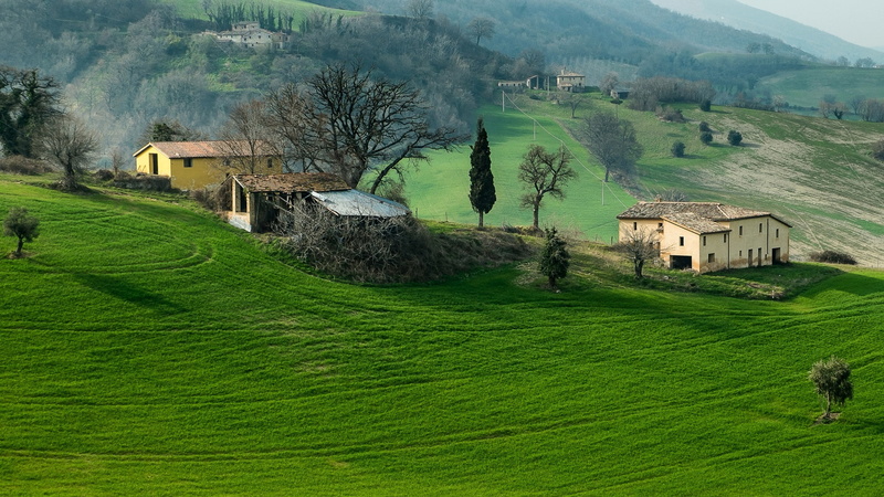 Trees, Italy, Mountains, Field, House, 1080P, Campania, Grass