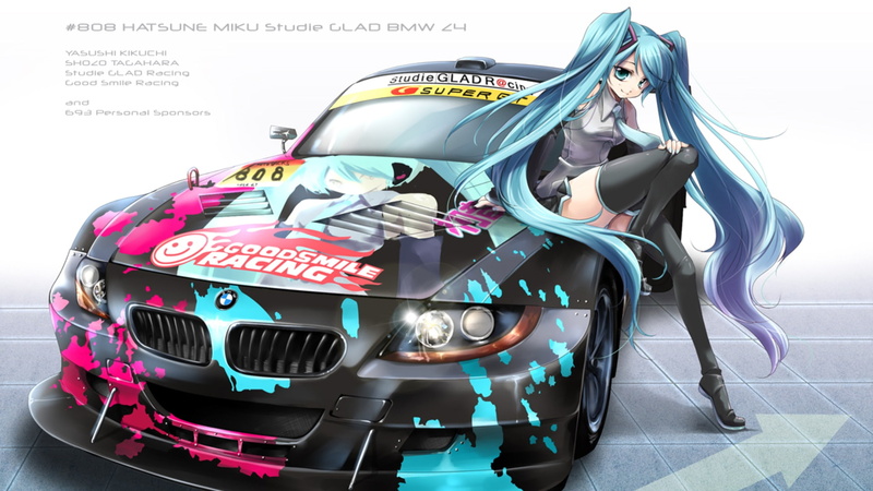 tie, cars, long, detached, miku, vocaloid, hair, art, hd, anime, BMW, x, girls, 1080P, hatsune, sleeves