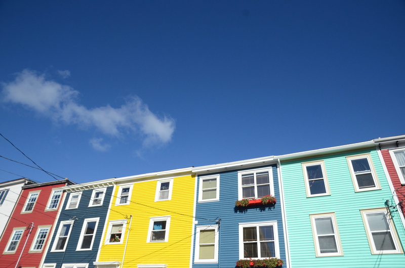 perspective, 4K, yellow, nature, red, day, facade, newfoundland, residential district, st. john, apartment, building exterior, low angle view, color, copy space